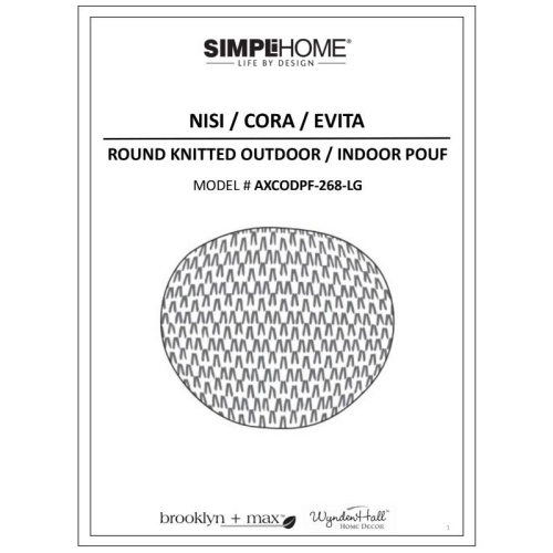 Simpli Home Nisi Boho Round Knitted Pouf in Light Gray Recycled PET Polyester