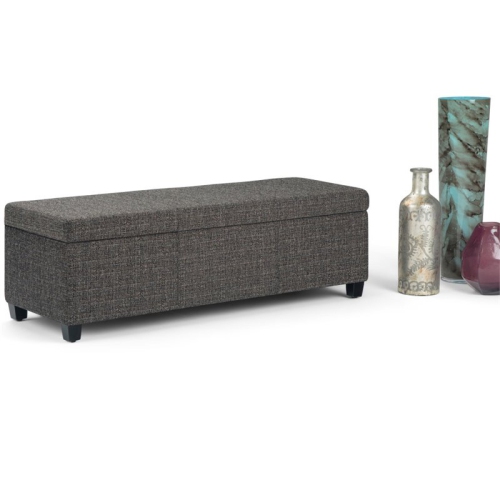 Simpli Home Avalon Upholstered Storage Ottoman Bench in Dark Gray