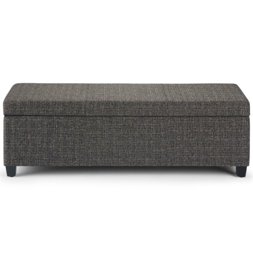 Simpli Home Avalon Upholstered Storage Ottoman Bench in Dark Gray
