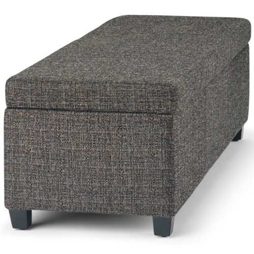 Simpli Home Avalon Upholstered Storage Ottoman Bench in Dark Gray