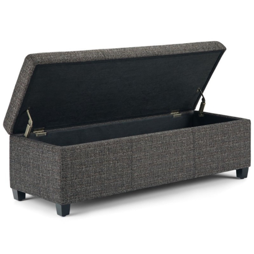 Simpli Home Avalon Upholstered Storage Ottoman Bench in Dark Gray