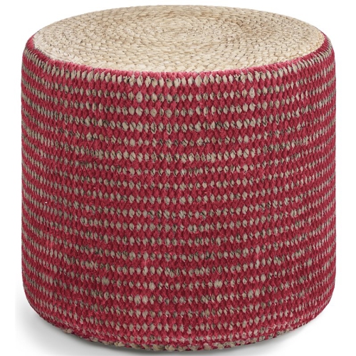 SIMPLI HOME  Larissa Boho Round Braided Pouf In Natural And Maroon Jute