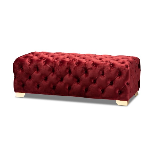 BAXTON STUDIO  Avara Modern Tufted Velvet Ottoman In Burgundy And In Gold