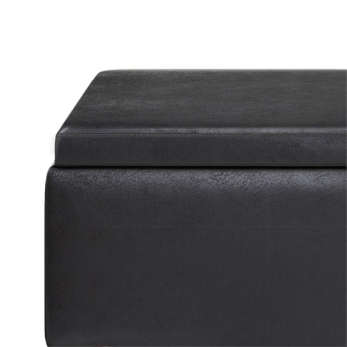 Owen 34 in. W Tray Top Coffee Table Ottoman in Distressed Black Faux Leather