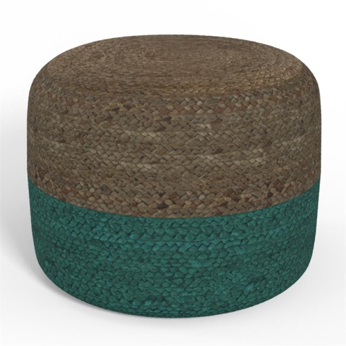 SIMPLI HOME Lydia Contemporary Round Pouf In Aqua Blue And Natural Braided Jute