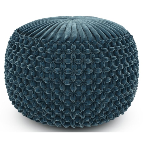 SIMPLI HOME  Renee Boho Round Pouf In Teal Velvet Fabric