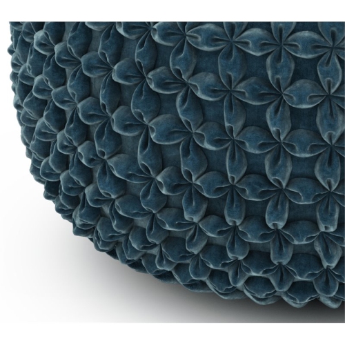 Simpli Home Renee Boho Round Pouf in Teal Velvet Fabric