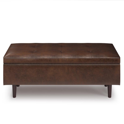 Shay 48 in.W Modern Storage Ottoman in Distressed Chestnut Brown Faux Leather