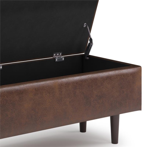 Shay 48 in.W Modern Storage Ottoman in Distressed Chestnut Brown Faux Leather