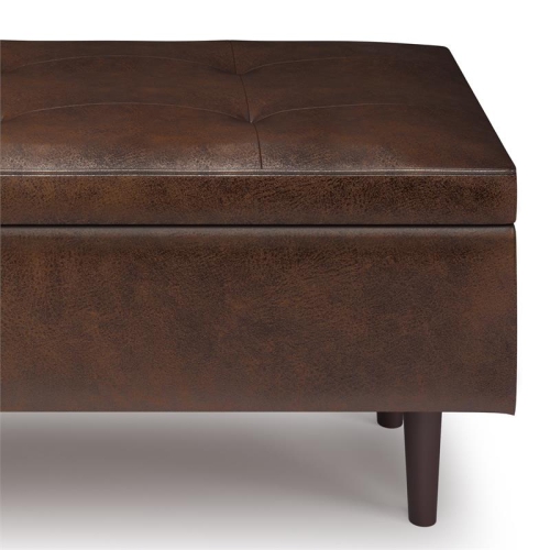 Shay 48 in.W Modern Storage Ottoman in Distressed Chestnut Brown Faux Leather