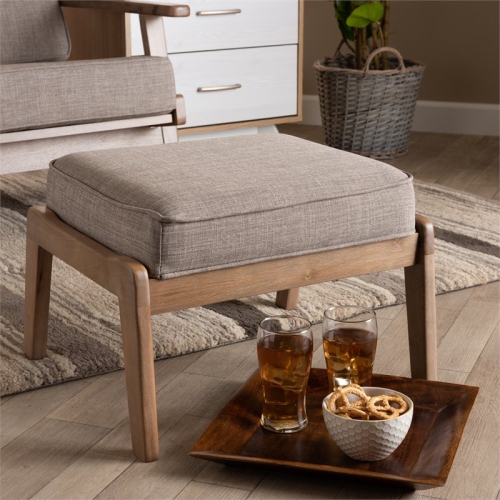 Baxton Studio Sigrid Light Grey Upholstered Antique Oak Wood Ottoman