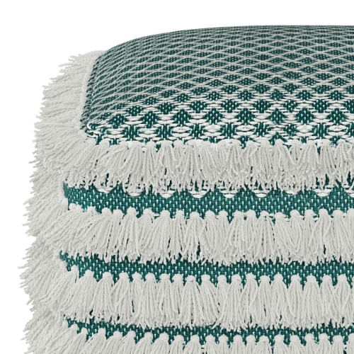 Simpli Home Leah Boho Square Woven Pouf in Turquoise and White