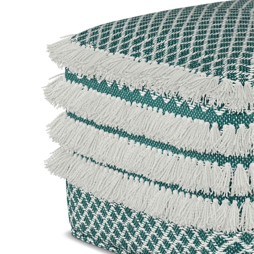 Simpli Home Leah Boho Square Woven Pouf in Turquoise and White