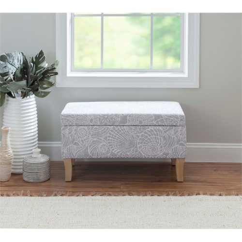 Linon Stephanie Wood Upholstered Storage Ottoman in Stone Gray
