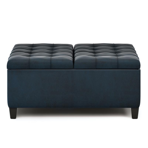 Harrison 36in.W Coffee Table Ottoman in Distressed Dark Blue Faux Leather