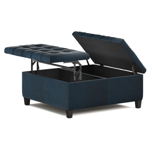 Harrison 36in.W Coffee Table Ottoman in Distressed Dark Blue Faux Leather