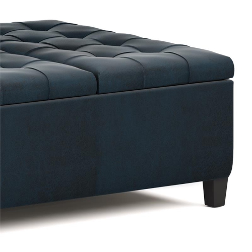 Harrison 36in.W Coffee Table Ottoman in Distressed Dark Blue Faux Leather