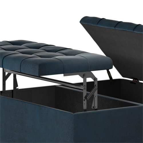 Harrison 36in.W Coffee Table Ottoman in Distressed Dark Blue Faux Leather