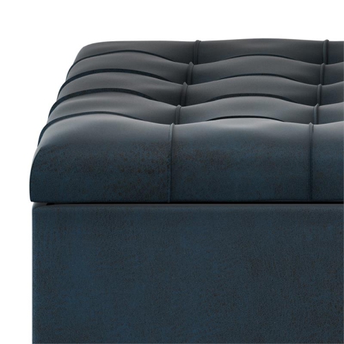 Harrison 36in.W Coffee Table Ottoman in Distressed Dark Blue Faux Leather