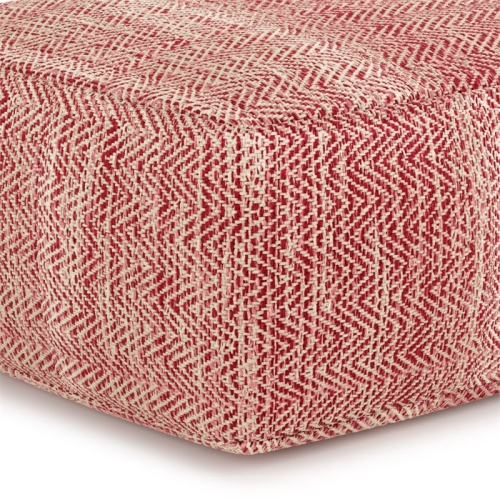 Simpli Home Nate Boho Square Pouf in Patterned Maroon Melange Cotton