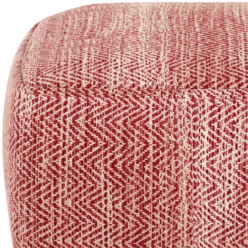 Simpli Home Nate Boho Square Pouf in Patterned Maroon Melange Cotton