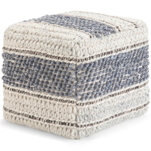 SIMPLI HOME  Grady Boho Square Pouf In And Natural Handloom Woven In Blue 