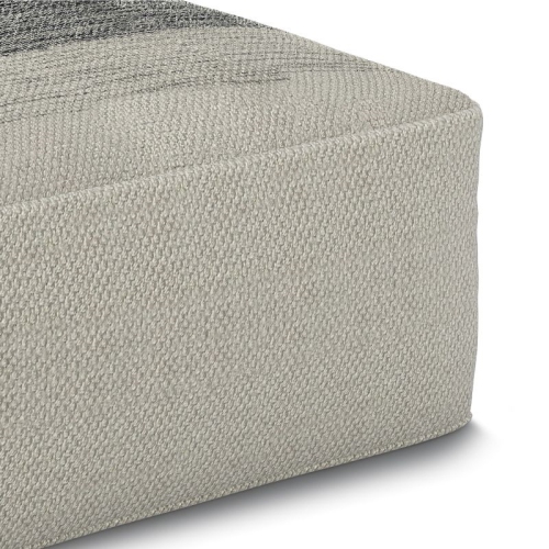 Simpli Home Sabella Boho Square Woven Pouf in Gray and White