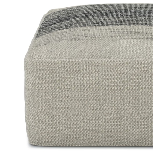 Simpli Home Sabella Boho Square Woven Pouf in Gray and White