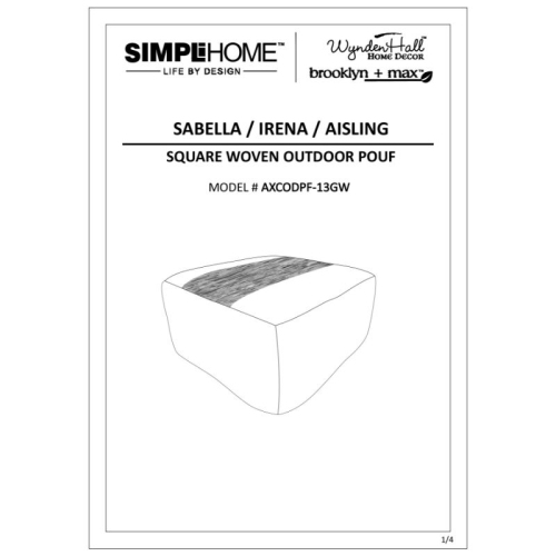 Simpli Home Sabella Boho Square Woven Pouf in Gray and White