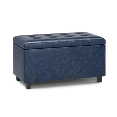 SIMPLI HOME  Cosmopolitan 34 In.w Contemporary Storage Ottoman In Denim Faux Leather In Blue Just received new turquoise ottoman-although smaller than what I thought, color, delivery and assembly (just attaching legs) was perfect