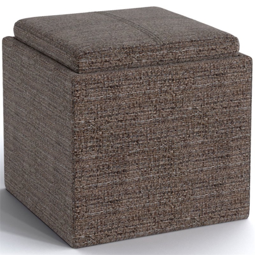 SIMPLI HOME  Rockwood Square Tweed Fabric Storage Ottoman With Tray In Mink Brown