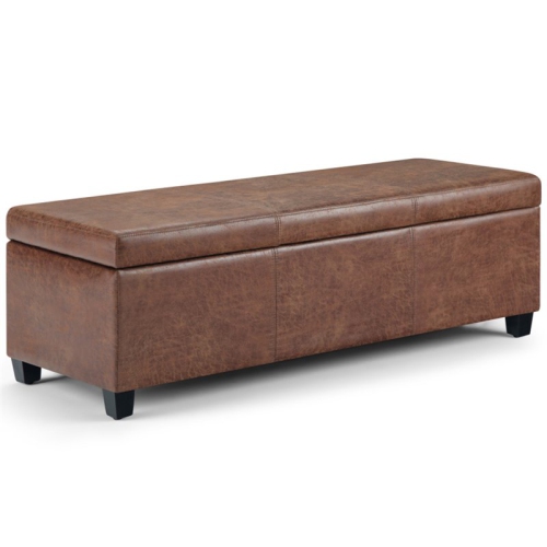 SIMPLI HOME  Avalon Faux Leather Storage Ottoman Bench In Distressed Umber In Brown