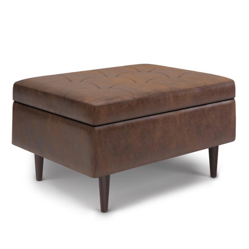 Shay 34 in.W Coffee Table Storage in Distressed Chestnut Brown Faux Leather
