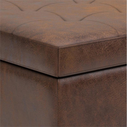 Shay 34 in.W Coffee Table Storage in Distressed Chestnut Brown Faux Leather