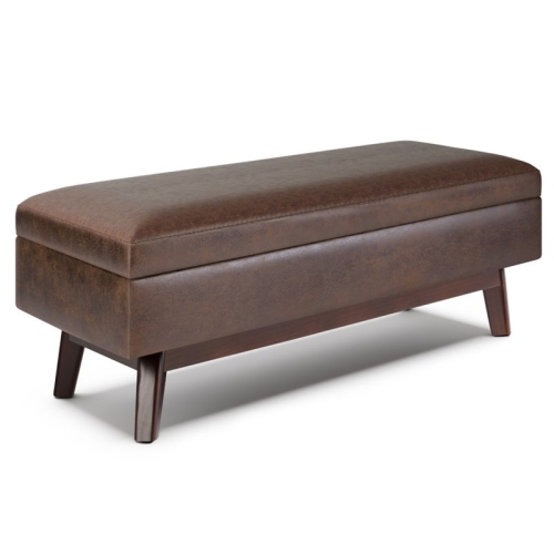 SIMPLI HOME  Owen 48" Faux Air Leather Storage Ottoman In Chestnut Brown