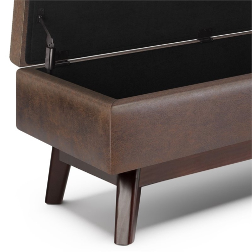 Simpli Home Owen 48" Faux Air Leather Storage Ottoman in Chestnut Brown