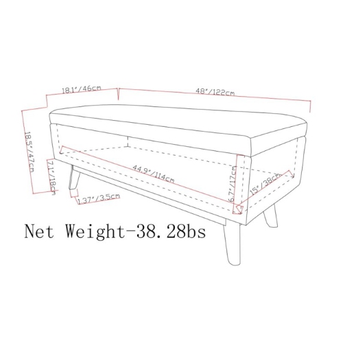 Simpli Home Owen 48" Faux Air Leather Storage Ottoman in Chestnut Brown