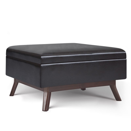 SIMPLI HOME  Owen Faux Air Leather Coffee Table Storage Ottoman In Tanners Brown