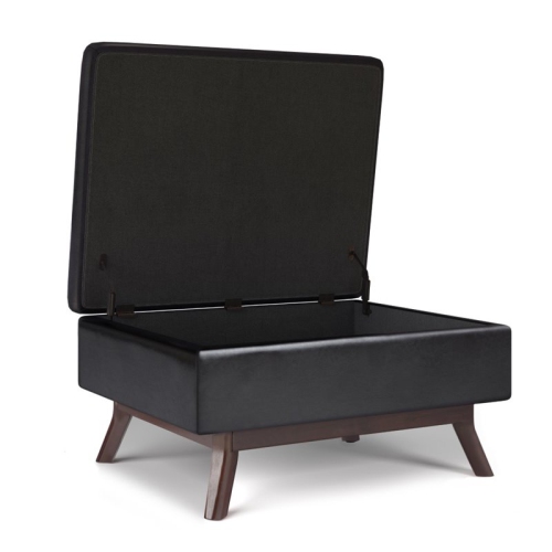 Simpli Home Owen Faux Air Leather Coffee Table Storage Ottoman in Tanners Brown