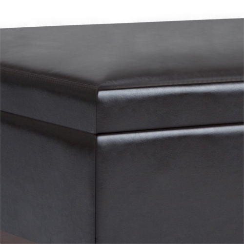 Simpli Home Owen Faux Air Leather Coffee Table Storage Ottoman in Tanners Brown