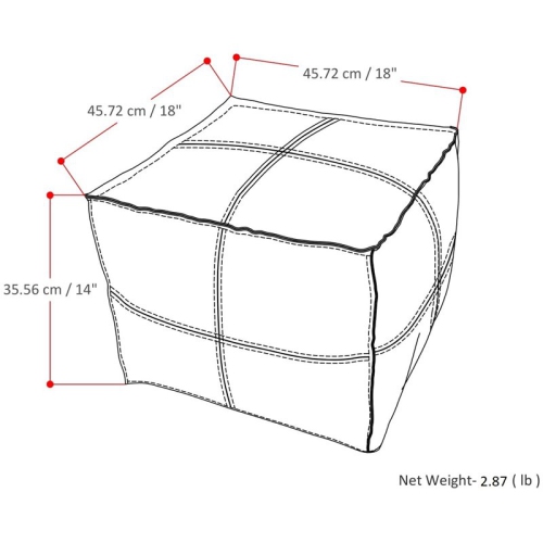 Simpli Home Brody Boho Square Pouf in Distressed Black Faux Leather