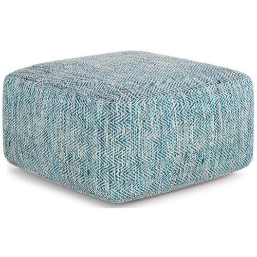 Simpli Home Nate Boho Square Pouf in Patterned Teal Melange Cotton