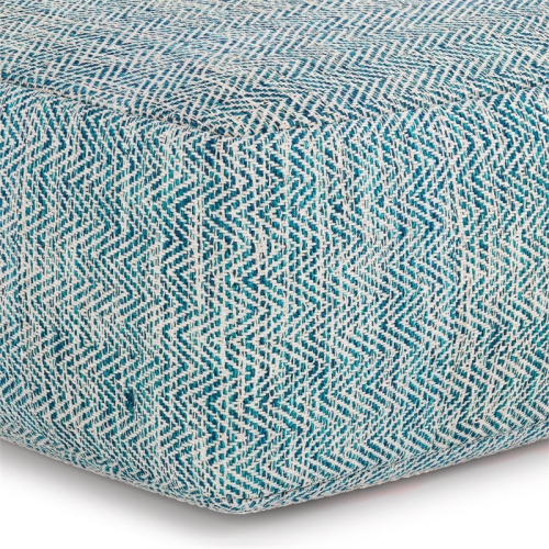 Simpli Home Nate Boho Square Pouf in Patterned Teal Melange Cotton
