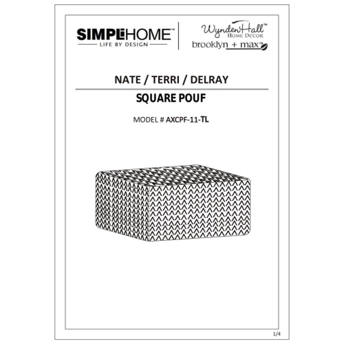 Simpli Home Nate Boho Square Pouf in Patterned Teal Melange Cotton