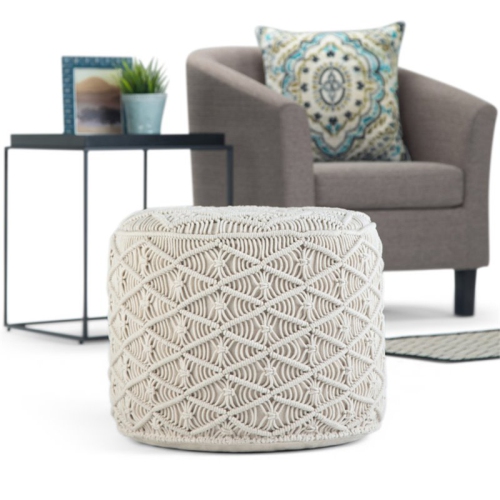 Coates Boho Round Macrame Pouf in Natural Cotton