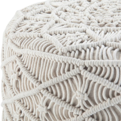 Coates Boho Round Macrame Pouf in Natural Cotton