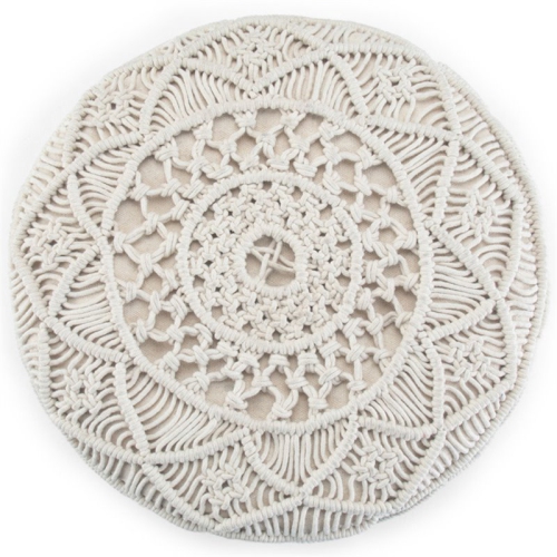 Coates Boho Round Macrame Pouf in Natural Cotton