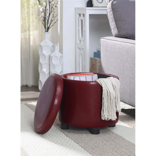 CONVENIENCE CONCEPTS  Designs4Comfort Round Accent Storage Ottoman In Burgundy Faux Leather Finish In Red