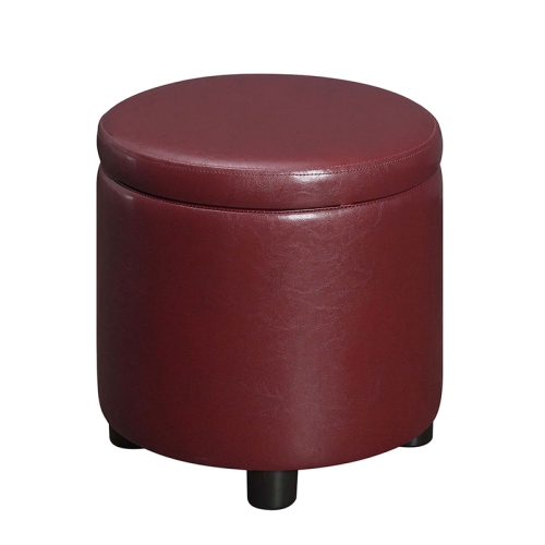 Designs4Comfort Round Accent Storage Ottoman in Burgundy Red Faux Leather Finish