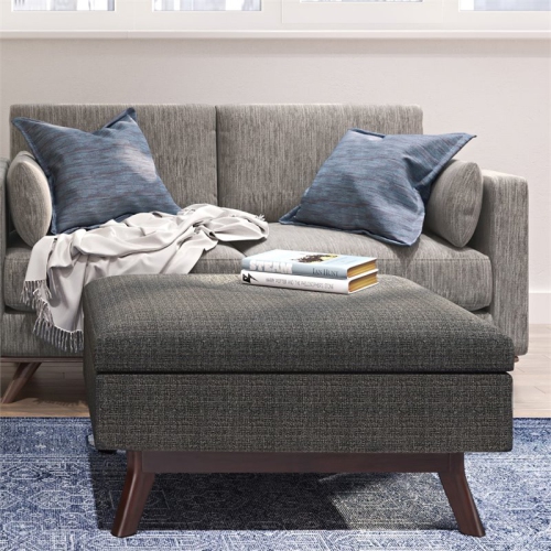 Simpli Home Owen 34" Upholstered Modern Coffee Table Ottoman in Ebony